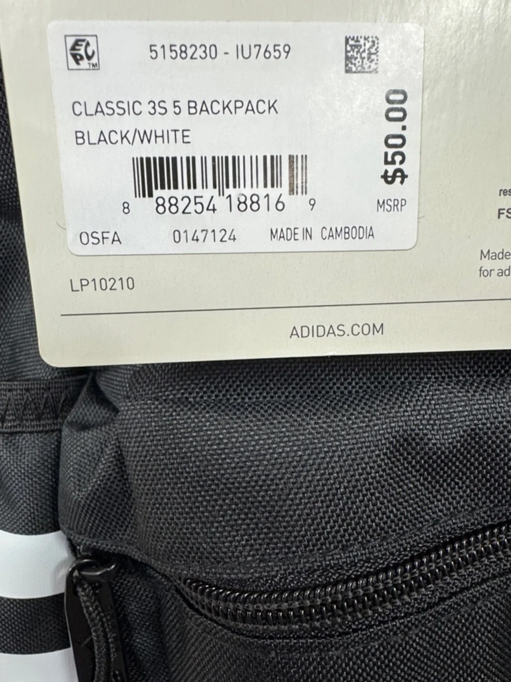 adidas Black Backpack with White Stripe Accents - Picture 3 of 8